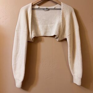 Alice + Olivia Bolero Shrug Sweater Cropped Cream Beige Ribbed Knit Ballerina